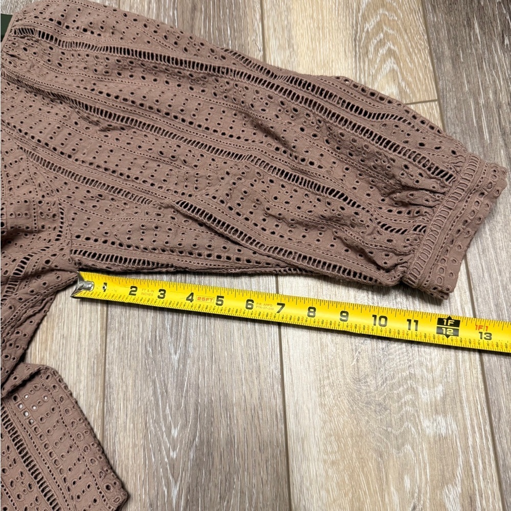 #10) Joie Cotton Tan/Brown Eyelet Blouse - Picture 6 of 7